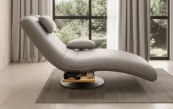 Designer Relax-Liege Velor Echtleder mit Drehfunktion und Beistelltisch