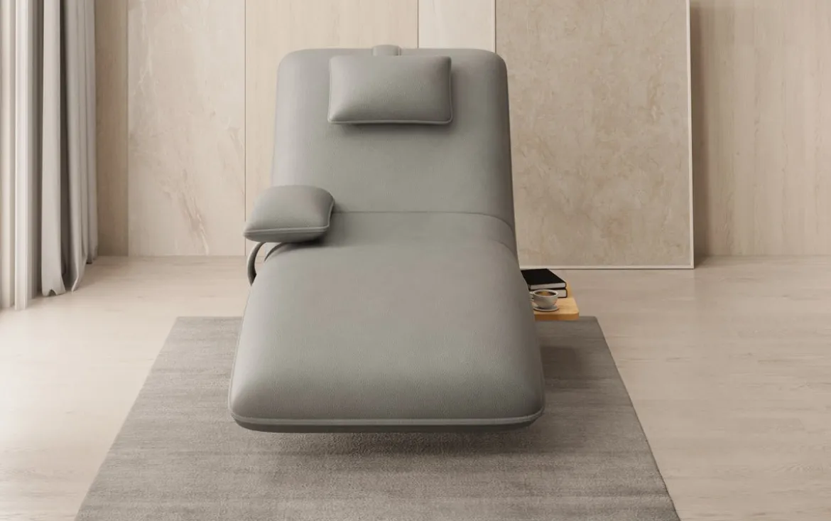 Designer Relax-Liege Velor Echtleder mit Drehfunktion und Beistelltisch