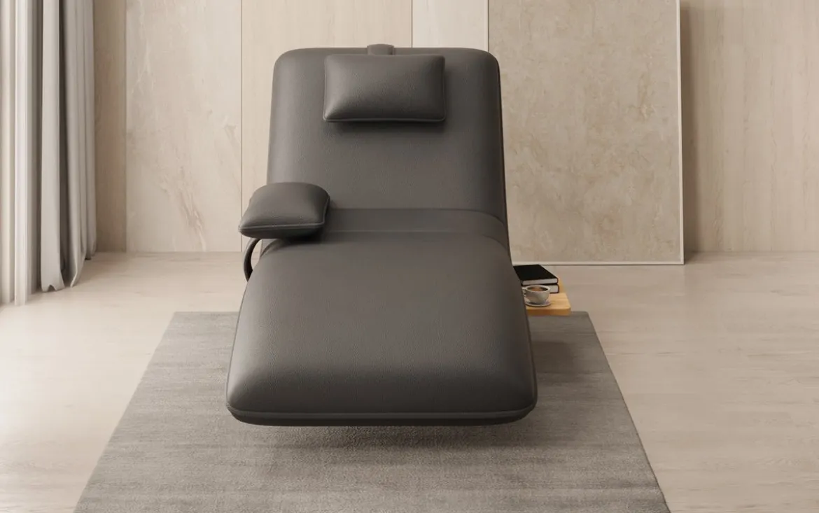 Designer Relax-Liege Velor Echtleder mit Drehfunktion und Beistelltisch