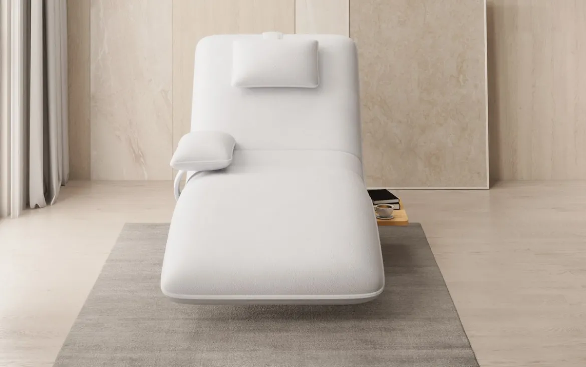 Designer Relax-Liege Velor Echtleder mit Drehfunktion und Beistelltisch