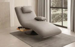 Designer Relax-Liege Velor Echtleder mit Drehfunktion und Beistelltisch