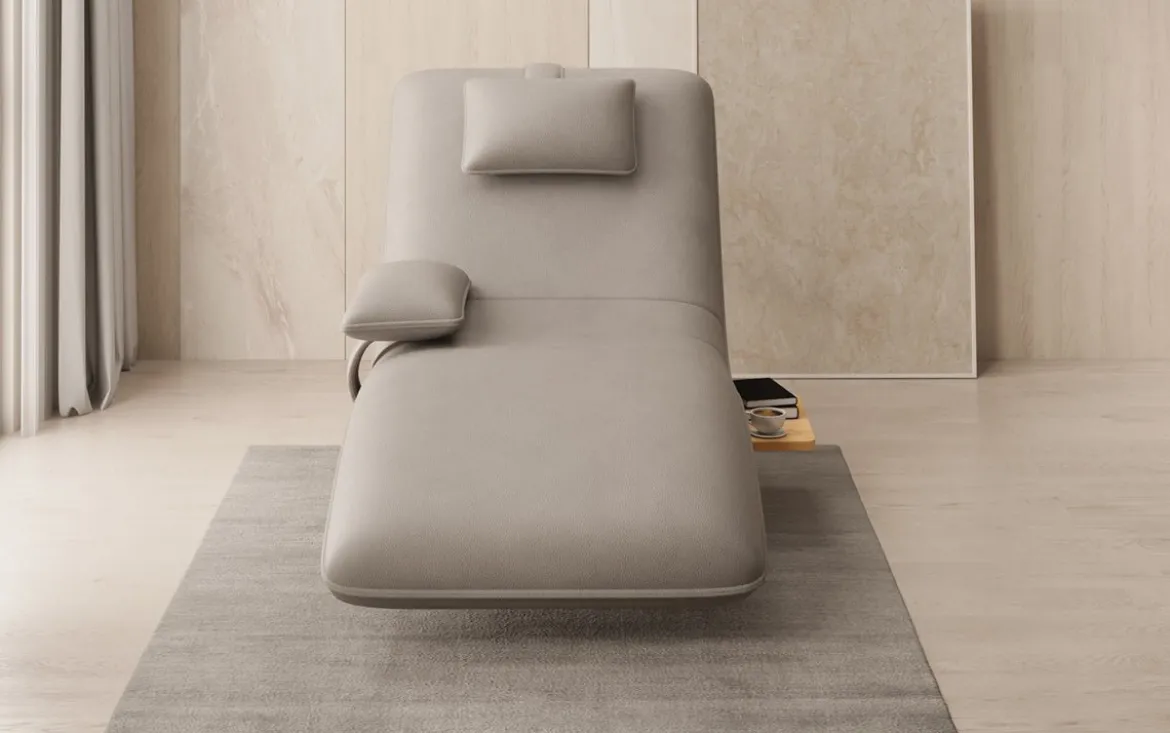 Designer Relax-Liege Velor Echtleder mit Drehfunktion und Beistelltisch