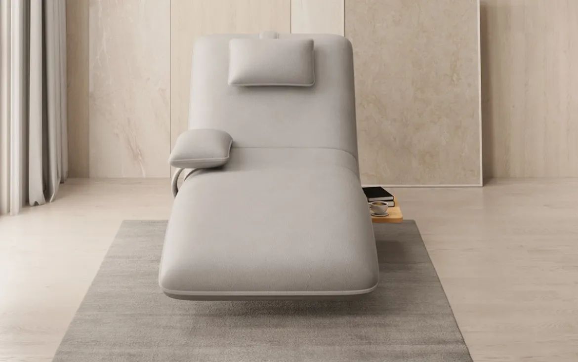 Designer Relax-Liege Velor Echtleder mit Drehfunktion und Beistelltisch