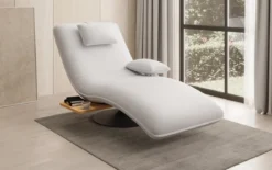 Designer Relax-Liege Velor Echtleder mit Drehfunktion und Beistelltisch