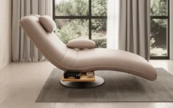 Designer Relax-Liege Velor Echtleder mit Drehfunktion und Beistelltisch