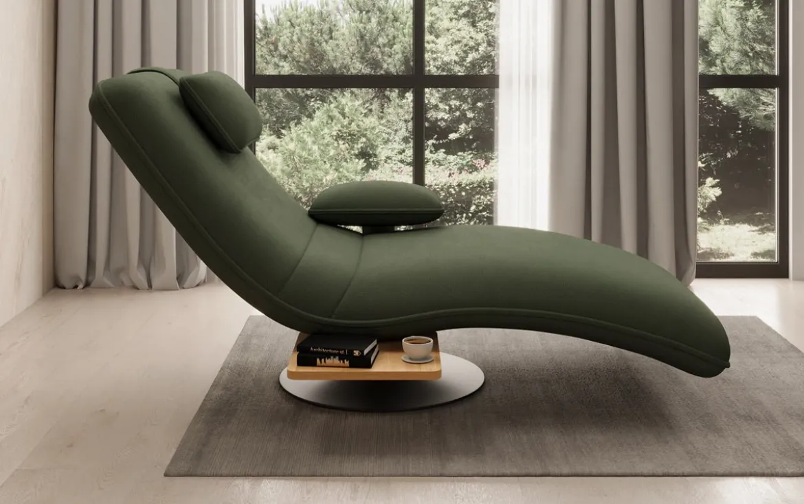 Designer Relax-Liege Velor Stoff mit Drehfunktion und Beistelltisch