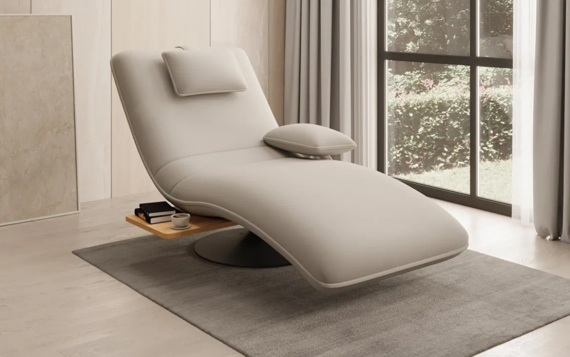 Designer Relax-Liege Velor Stoff mit Drehfunktion und Beistelltisch