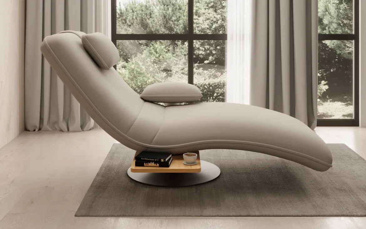 Designer Relax-Liege Velor Stoff mit Drehfunktion und Beistelltisch
