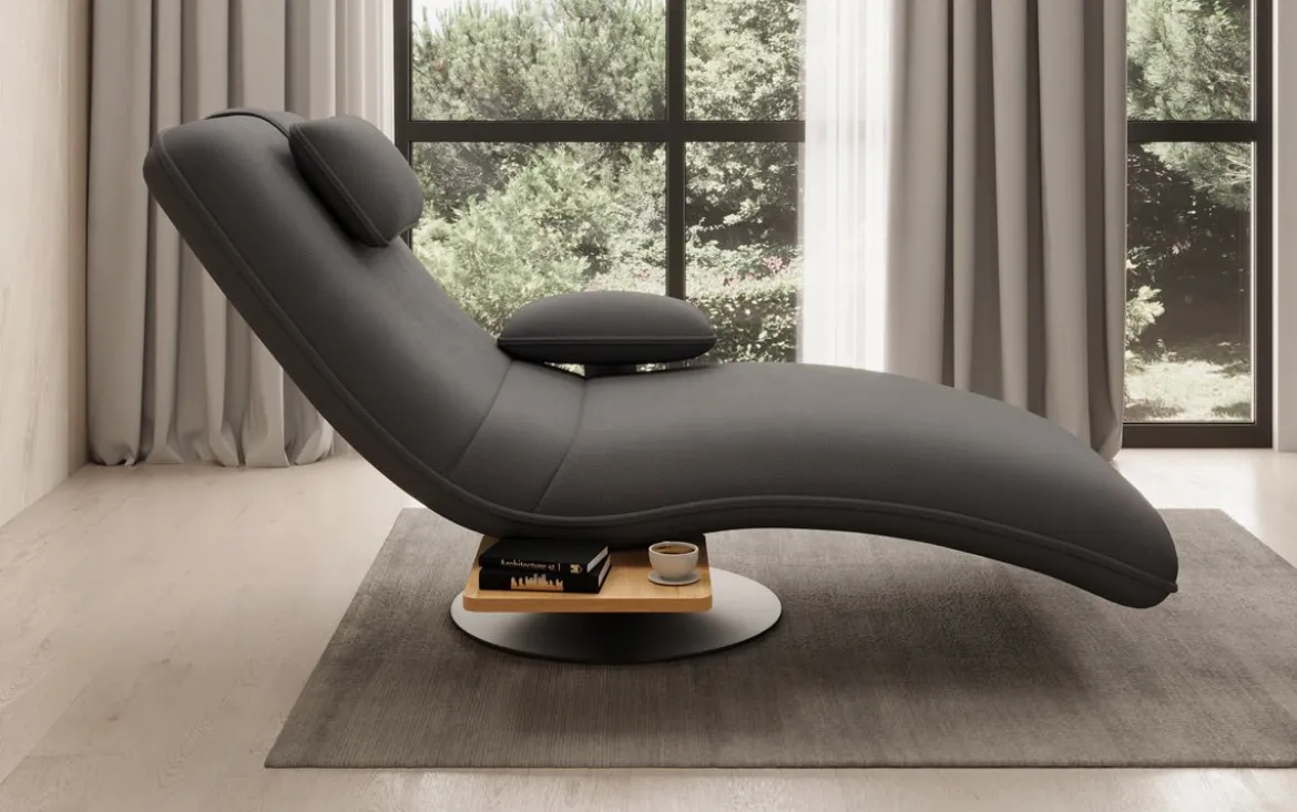Designer Relax-Liege Velor Stoff mit Drehfunktion und Beistelltisch