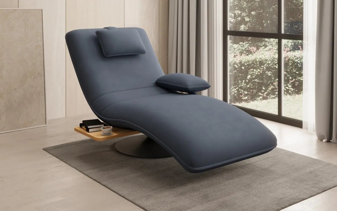 Designer Relax-Liege Velor Stoff mit Drehfunktion und Beistelltisch