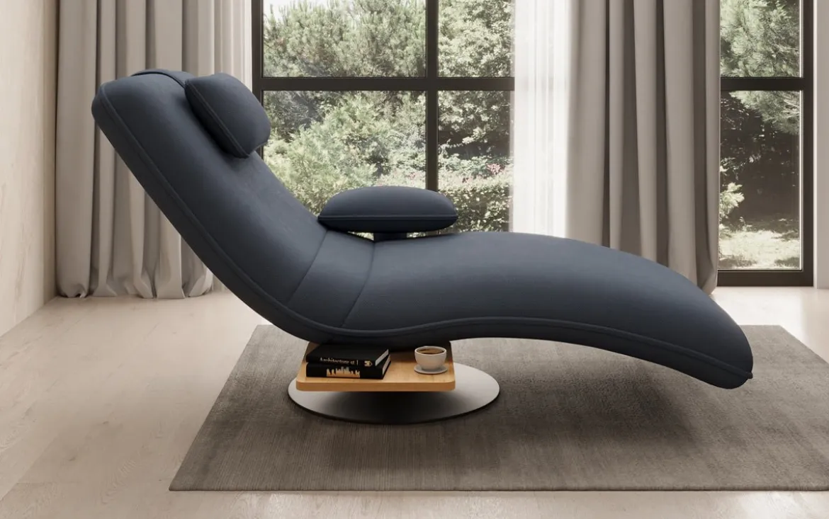Designer Relax-Liege Velor Stoff mit Drehfunktion und Beistelltisch
