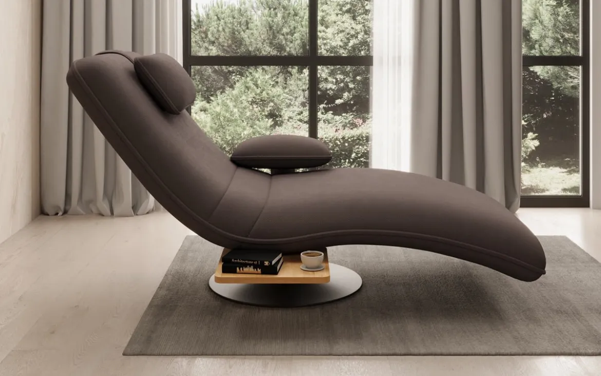 Designer Relax-Liege Velor Stoff mit Drehfunktion und Beistelltisch