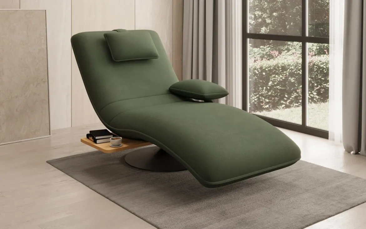 Designer Relax-Liege Velor Stoff mit Drehfunktion und Beistelltisch