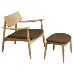 Designer Sessel Agnar Set mit Beistellhocker aus Eiche