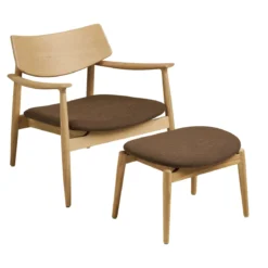Designer Sessel Agnar Set mit Beistellhocker aus Eiche