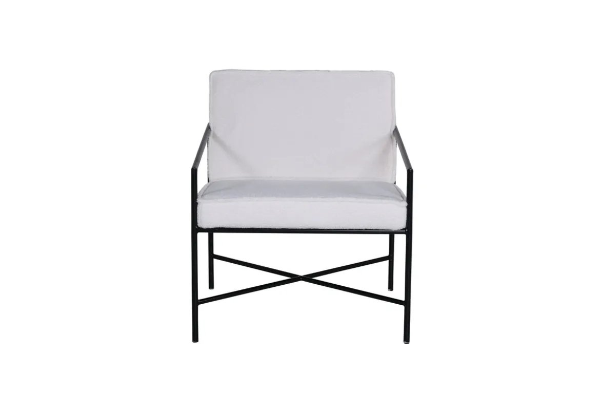 Designer Sessel Lundra – Polsterstuhl in Offwhite mit schwarzem Metallgestell