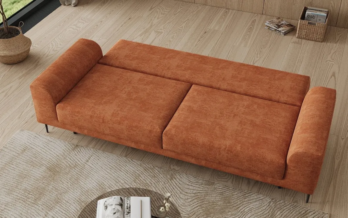 Designer 3 Sitzer Sofa Bloom in Cord mit Schlaffunktion und Stauraum