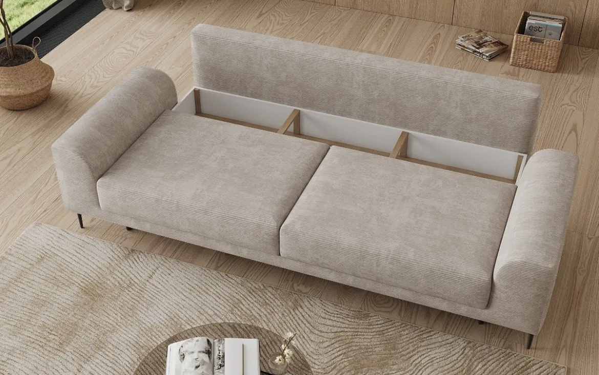 Designer 3 Sitzer Sofa Bloom in Cord mit Schlaffunktion und Stauraum