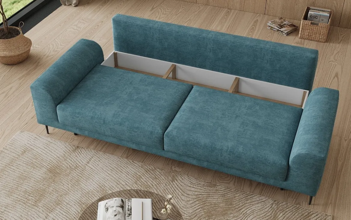 Designer 3 Sitzer Sofa Bloom in Cord mit Schlaffunktion und Stauraum