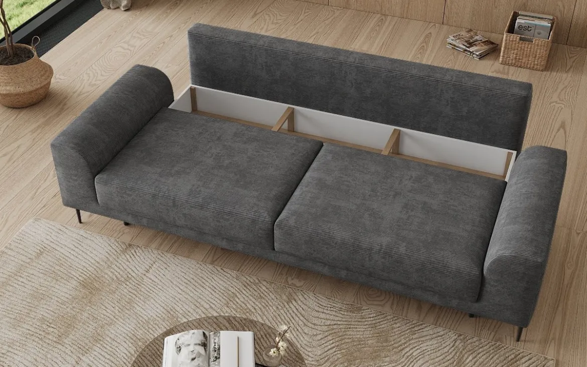 Designer 3 Sitzer Sofa Bloom in Cord mit Schlaffunktion und Stauraum