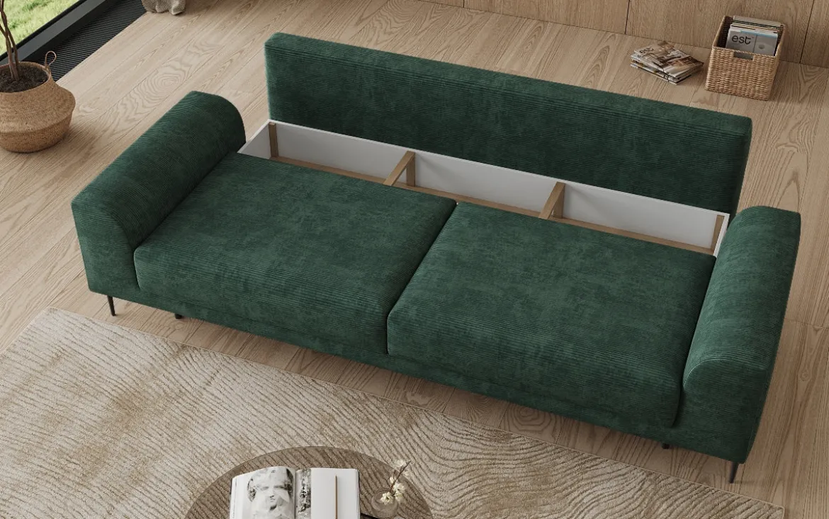 Designer 3 Sitzer Sofa Bloom in Cord mit Schlaffunktion und Stauraum
