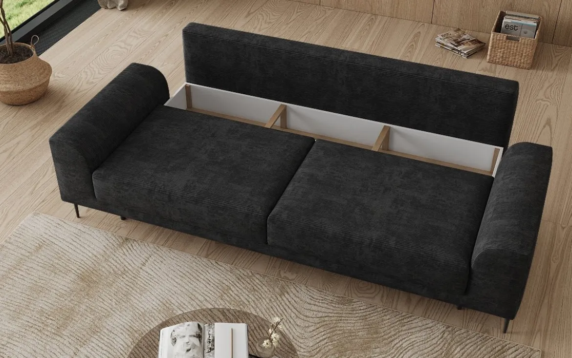 Designer 3 Sitzer Sofa Bloom in Cord mit Schlaffunktion und Stauraum