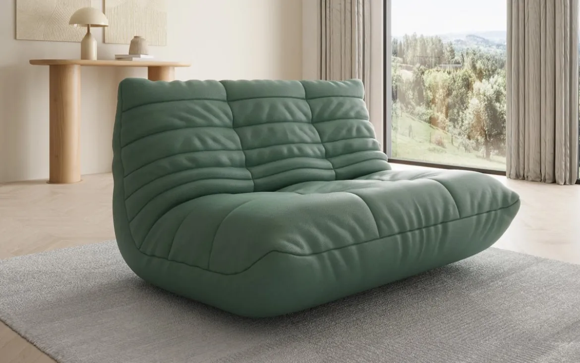 Designer 2 Sitzer Sofa Calmo in Echtleder