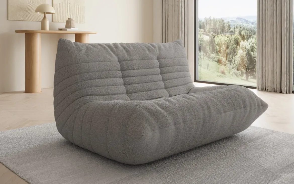 Designer 2 Sitzer Sofa Calmo in Teddy Bouclé