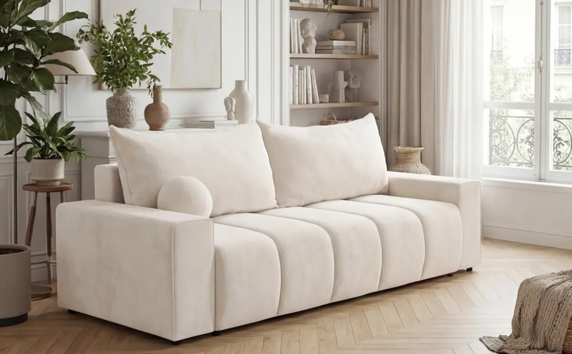 Designer 3 Sitzer Sofa Vena mit Stauraum und Schlaffunktion in Samt