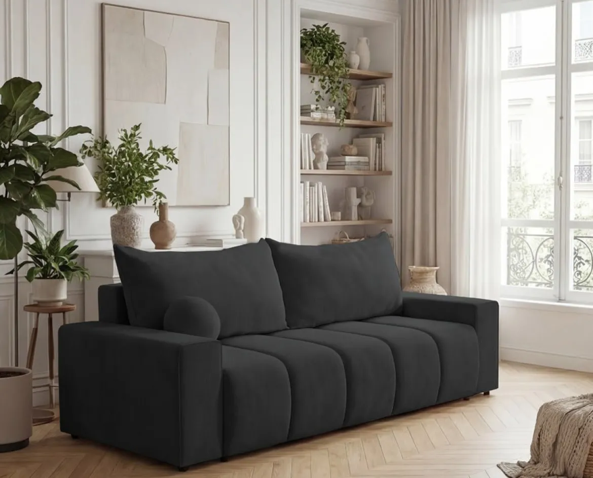 Designer 3 Sitzer Sofa Vena mit Stauraum und Schlaffunktion in Samt