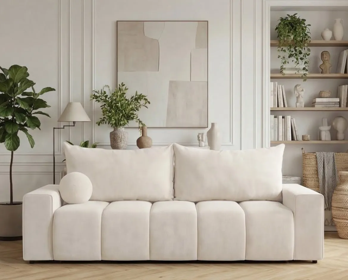 Designer 3 Sitzer Sofa Vena mit Stauraum und Schlaffunktion in Samt