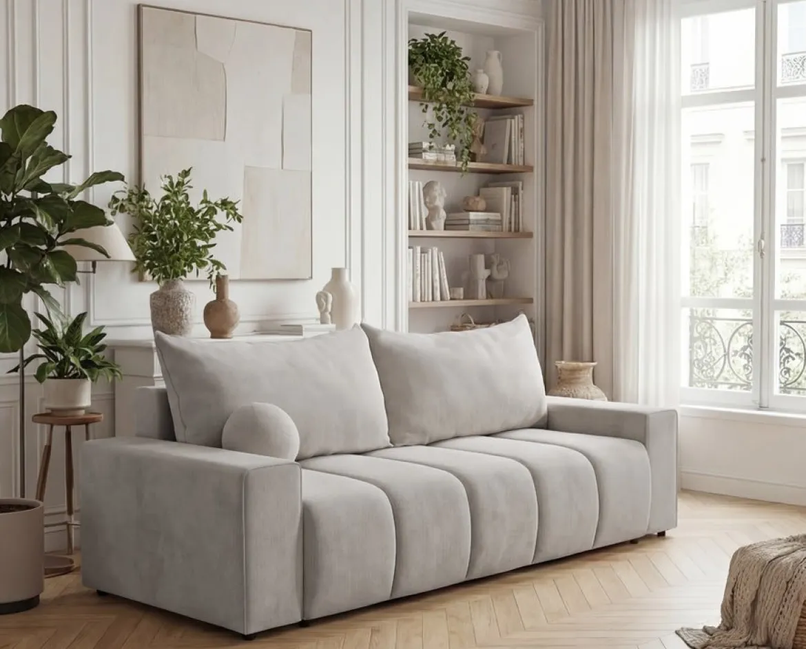 Designer 3 Sitzer Sofa Vena mit Stauraum und Schlaffunktion in Samt