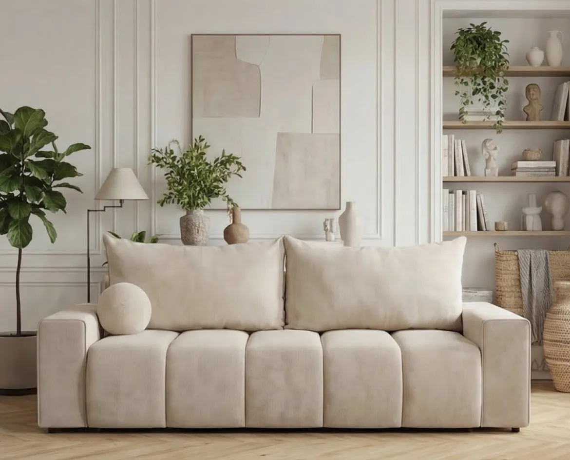 Designer 3 Sitzer Sofa Vena mit Stauraum und Schlaffunktion in Samt