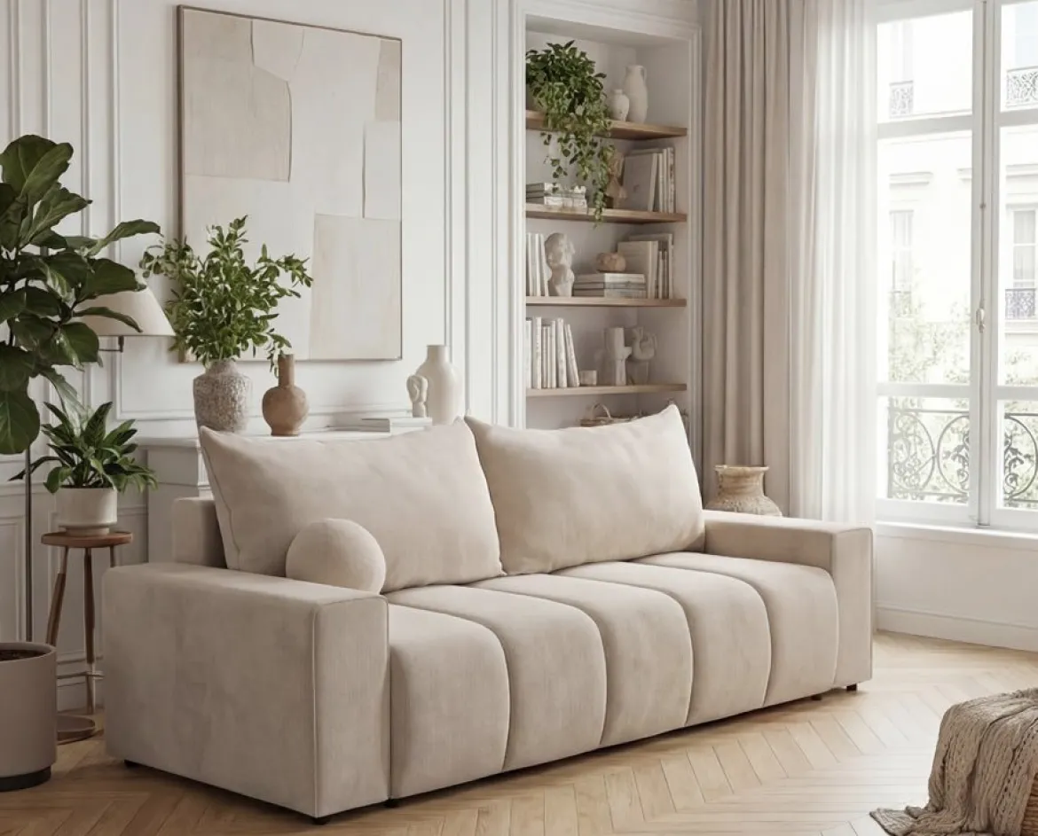Designer 3 Sitzer Sofa Vena mit Stauraum und Schlaffunktion in Samt