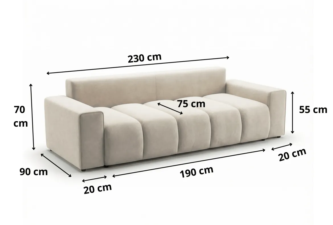 Designer 3 Sitzer Sofa Vena mit Stauraum und Schlaffunktion in Samt