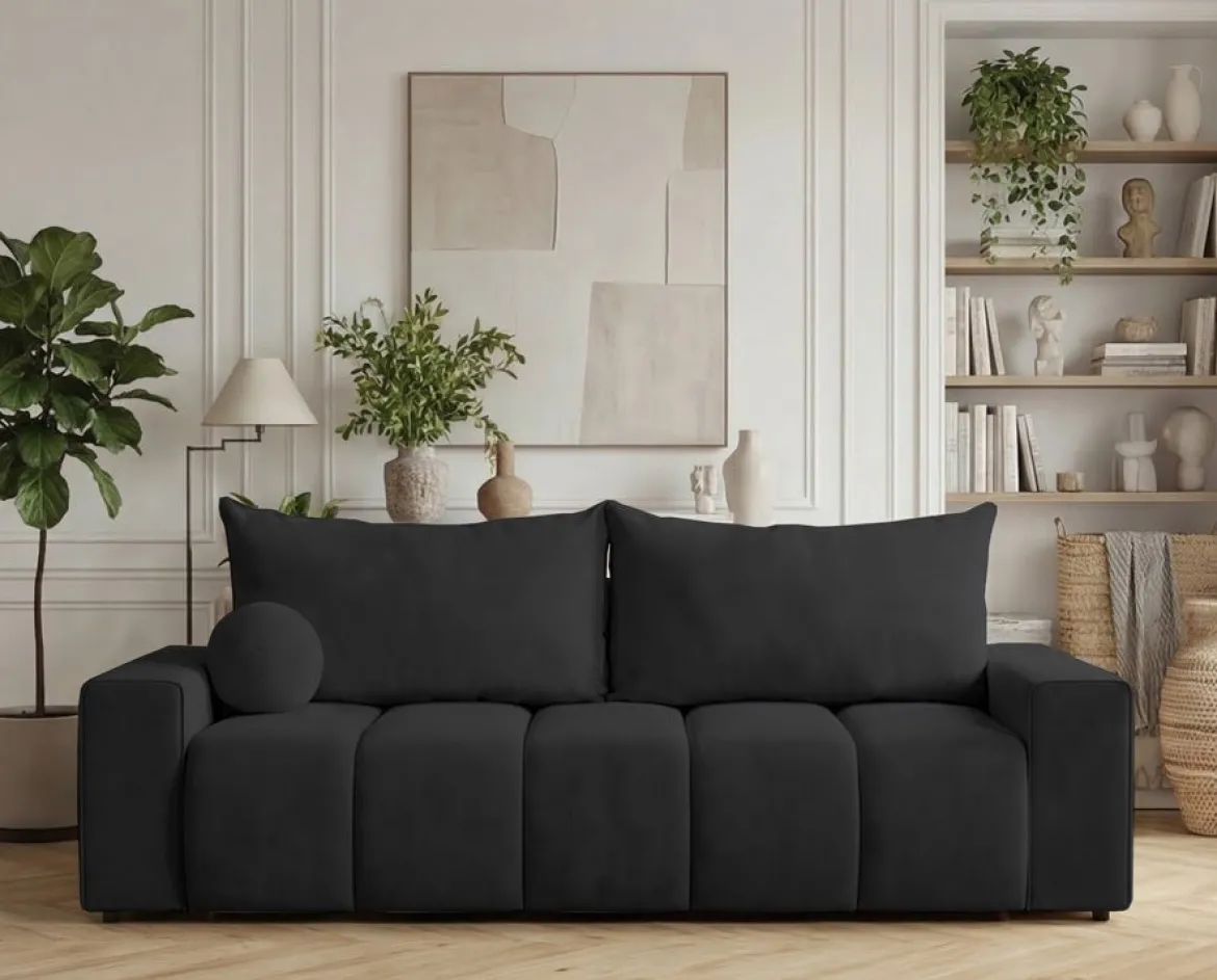 Designer 3 Sitzer Sofa Vena mit Stauraum und Schlaffunktion in Samt