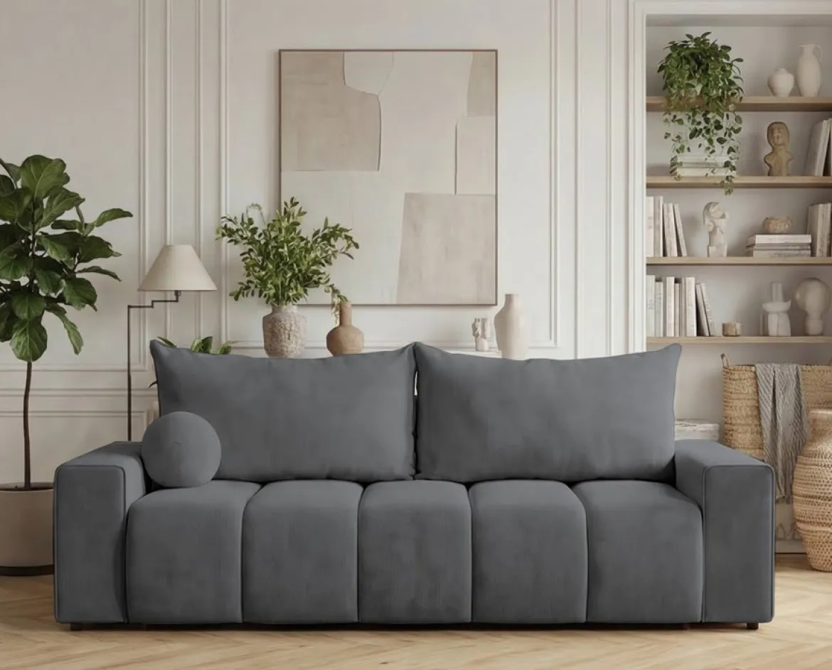 Designer 3 Sitzer Sofa Vena mit Stauraum und Schlaffunktion in Samt