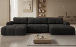 Designer Sofa Analfi U mit Schlaf- und Klappfunktion in Bouclé