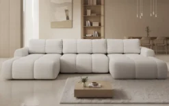 Designer Sofa Analfi U mit Schlaf- und Klappfunktion in Bouclé