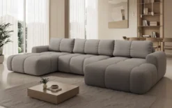 Designer Sofa Analfi U mit Schlaf- und Klappfunktion in Bouclé