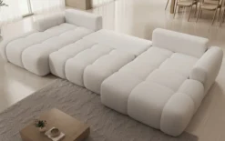 Designer Sofa Analfi U mit Schlaf- und Klappfunktion in Bouclé