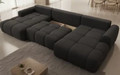 Designer Sofa Analfi U mit Schlaf- und Klappfunktion in Bouclé