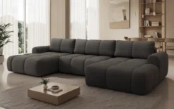 Designer Sofa Analfi U mit Schlaf- und Klappfunktion in Bouclé