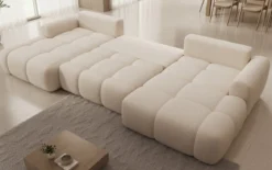 Designer Sofa Analfi U mit Schlaf- und Klappfunktion in Bouclé