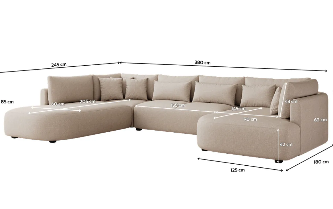 Designer Sofa Ando - Wohnlandschaft in Strukturstoff