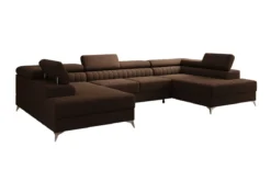 Designer Sofa Aurea U mit Schlaf- und Klappfunktion in Bouclé