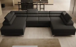 Designer Sofa Aurea U mit Schlaf- und Klappfunktion in Bouclé