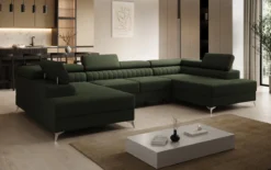 Designer Sofa Aurea U mit Schlaf- und Klappfunktion in Bouclé