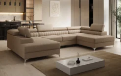 Designer Sofa Aurea U mit Schlaf- und Klappfunktion in Bouclé