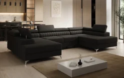 Designer Sofa Aurea U mit Schlaf- und Klappfunktion in Bouclé